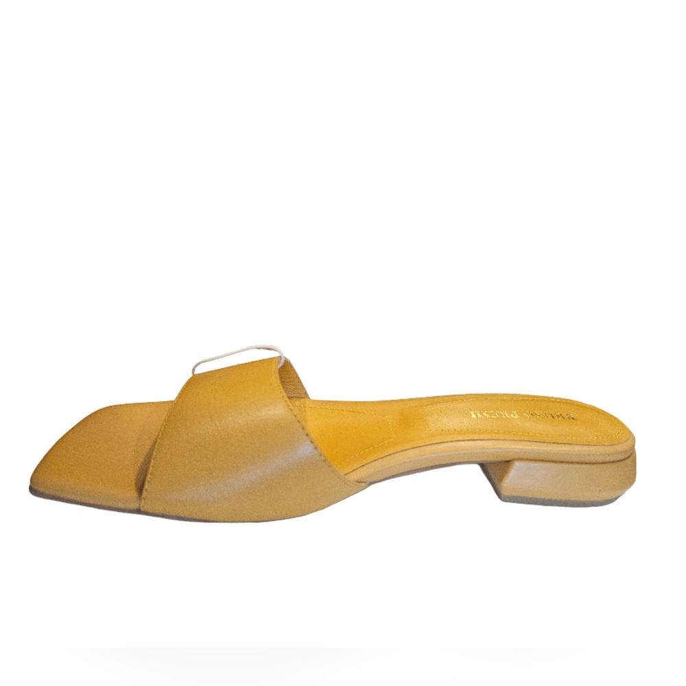 128 Bruno Premi Leather Yellow Mules Sleek Block Heel EU 39